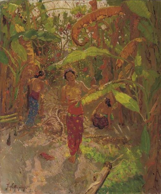 Artwork by Adrien Jean Le Mayeur de Merprés, Women in the Forest, Made of Oil on canvas