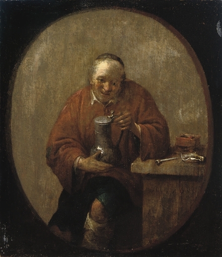 Artwork by Adriaen Verdoel, A peasant drinking and smoking at a table, Made of oil on panel