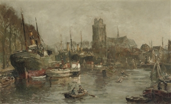 A busy day in the harbour, Dordrecht - Jan Evert Moll