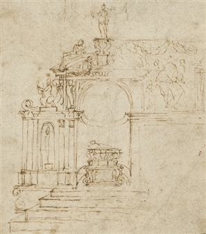 Study of an ornamented chapel with a central tomb - Antonio da Sangallo the Younger