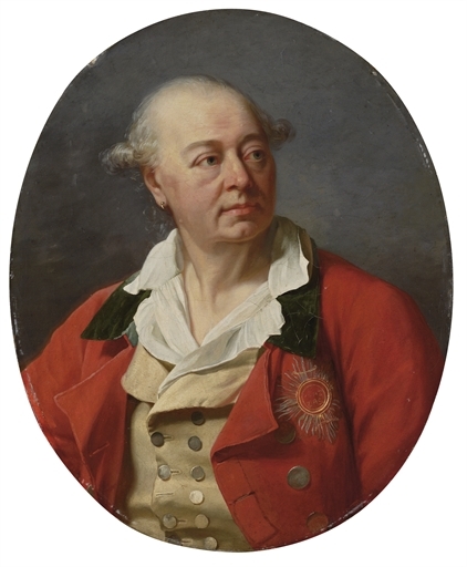 Portrait of a man, bust-length, in a red coat, with the star of the Bavarian Order of Saint Hubert by Antoine Francois Callet