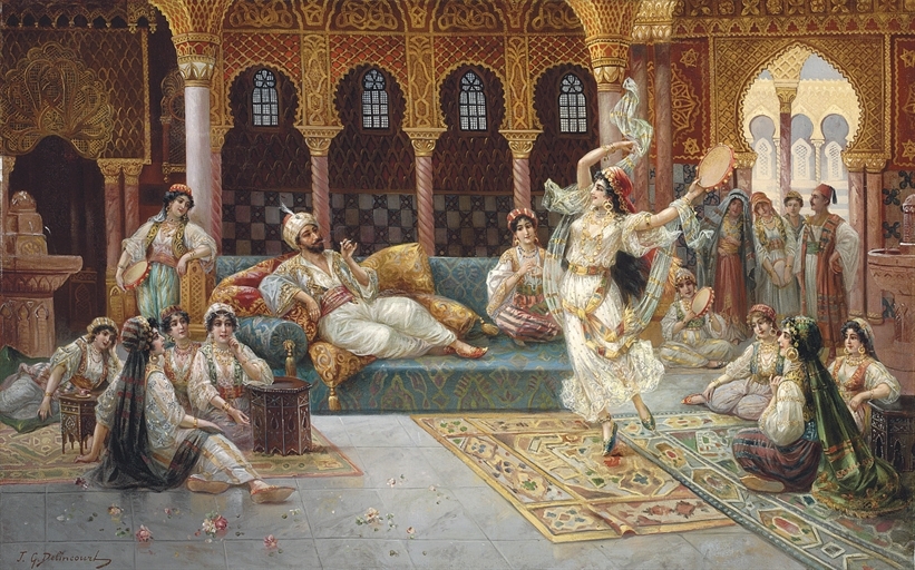 Artwork by J. G. Delincourt, A harem dance, Made of oil on canvas laid down...
