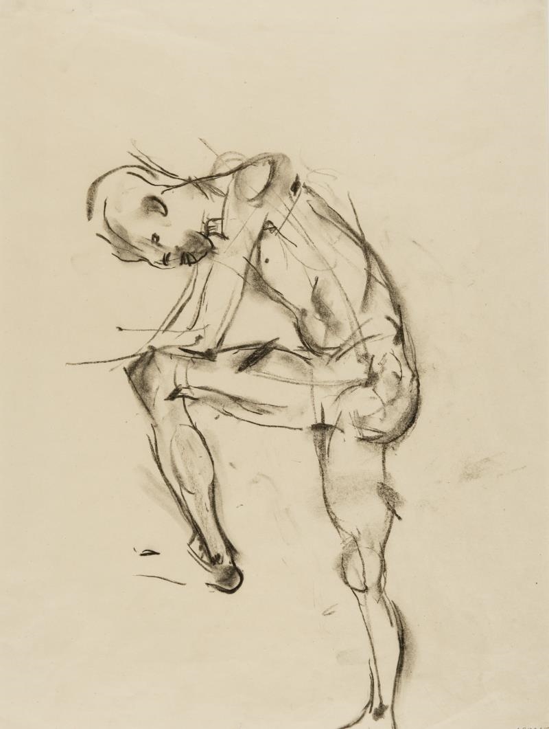 Artwork by Herbert Boeckl, STEHENDER MÄNNERAKT (STANDING MALE NUDE), Made of charcoal on paper