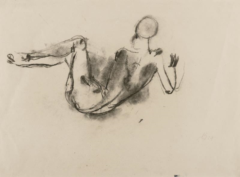 Artwork by Herbert Boeckl, SITZENDER RÜCKENAKT, WEIBLICH (SEATED FEMALE NUDE, BACK VIEW), Made of charcoal on paper