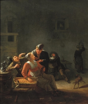 Peasants eating shrimps in an inn - Isack de Mes