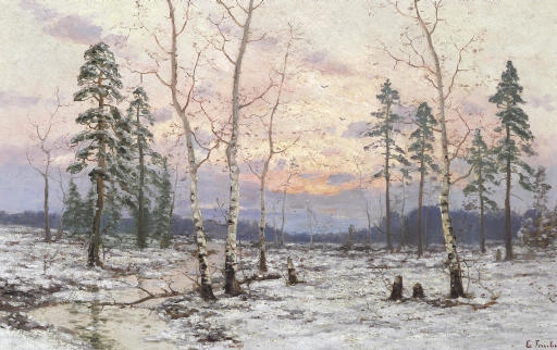 Birches in a Snowy Landscape by Eugen Taube, 1892
