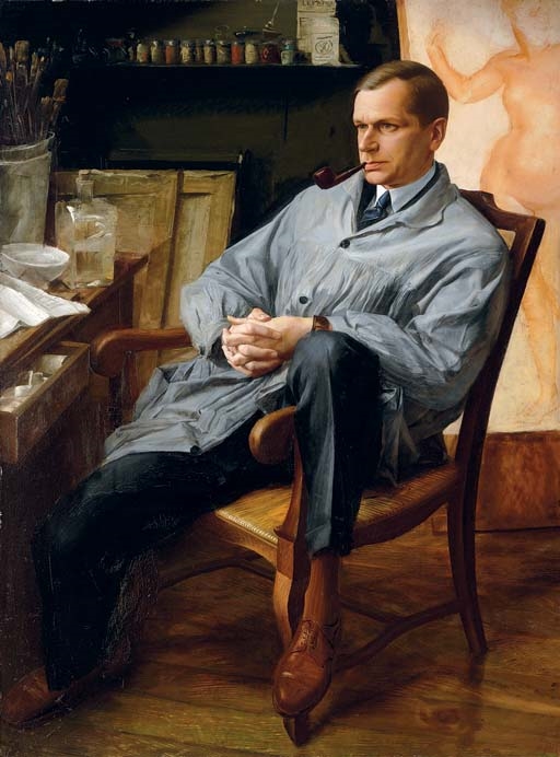 Artwork by Aleksandr Yevgeniyevich Yakovlev, Portrait of Vasilii Shukhaev in his Studio, Made of oil on canvas