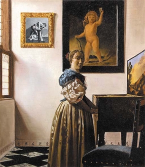 A lady standing at the virginals (restored) - Kathleen Gilje