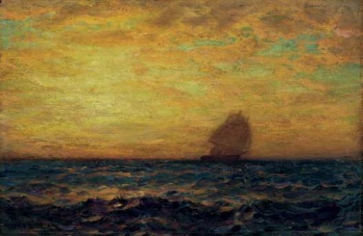 A ship at sunset