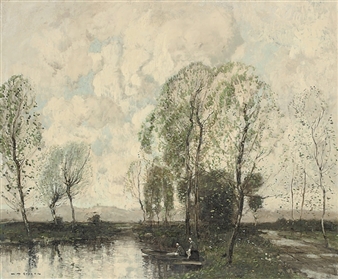 Boating on a canal - William Alfred Gibson