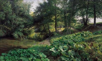 A Wooded River Landscape with Deer beyond - Peder Mork Monsted