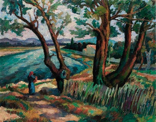 Artwork by Maria-Mela Muter, Le Rhone à Valence (recto); Portrait d'homme assis (verso), Made of oil on canvas