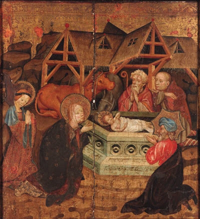 Artwork by Joan Mates, The Adoration of the Shepherds, Made of tempera on gold ground panel