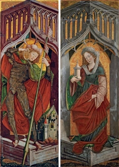 St Florian of Lorch, left wing from an alterpiece (interior); and Mary Magdalene, right wing from an altarpiece (interior) - Friedrich Pacher