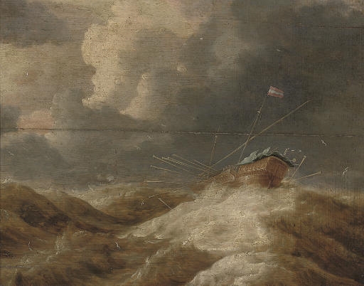 A Mediterranean galeasse foundering in heavy seas by Bonaventura Peeters I, 1614-1652