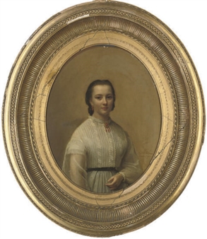 Portrait of a young lady, half-length, in a white dress - Herman Antoine de Bloeme