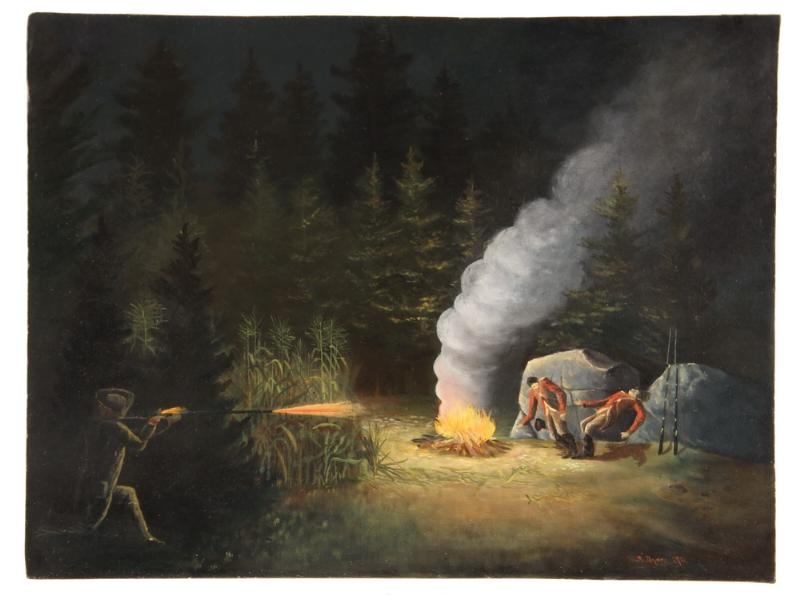 Artwork by Uriah Norton Dyer, Revolutionary Ambush, Made of oil on board