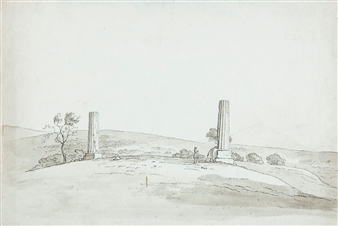 Three figures amongst Sicilian ruins, with Mount Etna (?) beyond - Henry Tresham