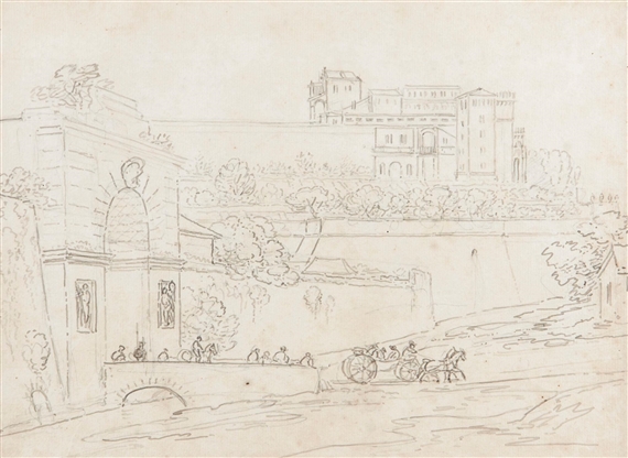 A Pair: Fountain at the Villa Borghese, Rome & Porta Sant'Angelica, Rome by William Henry Barnard