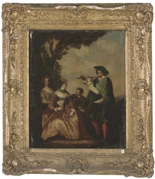 Artwork by Jean-Antoine Watteau, A fête champetre, Made of oil on canvas