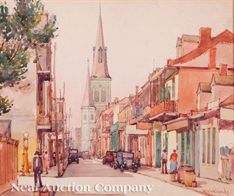 2 works: St. Louis Cathedral - View from Chartres Street, French Quarter ; Carondelet Street, New Orleans - Forrest Kirkland