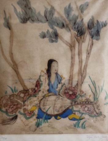 Chinese Lady Sitting Under a Tree with her Mandolin by Elise Ashe Lord