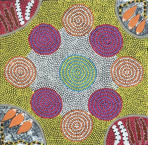 Painting 30x30cm prestretched Daisy Napangardi Frank Karnta Jukurrpa (Womens Dreaming) - Warlukurlangu main image 1