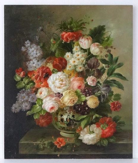 Thomas Webster | Still life of flowers in a vase on a stone ledge ...
