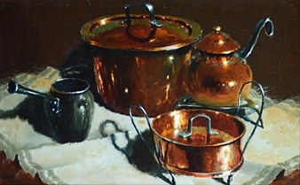 Still Life with Copper pots - Hennie Griesel