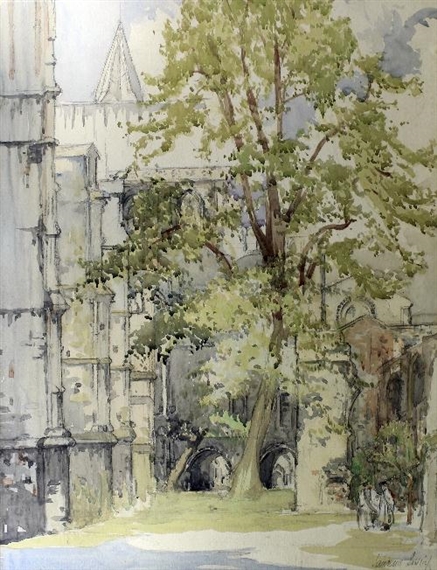 University Campus with Figures to Foreground by Laurence Henry Forster Irving