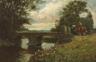 HORSEMAN AND FISHERMAN NEAR A BRIDGE - Thomas Hope Mckay
