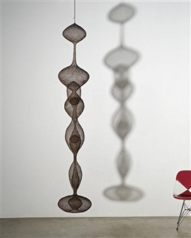 Untitled (Hanging, Seven-Lobed, Two-Part Continuous Form within a Form with Two Small Spheres) - Ruth Asawa