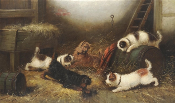 Five Terriers in a Stable by Edward Armfield