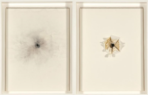 2 parts ;Untitled (Daly Over/Under @ Close Range w/ .12 "Punkin" Ball Slug) (Entrance and Exit)