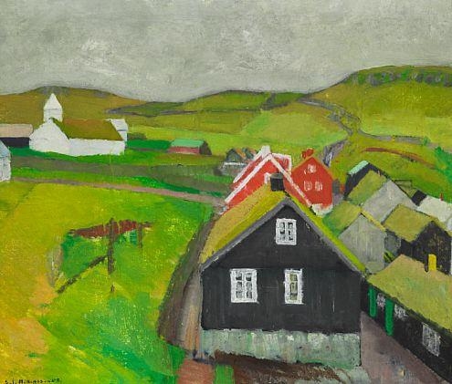 Mykines village by Sámal Elias Frederik Joensen-Mikines, 1957