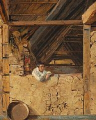 The interior of a barn - Johan Thomas Lundbye