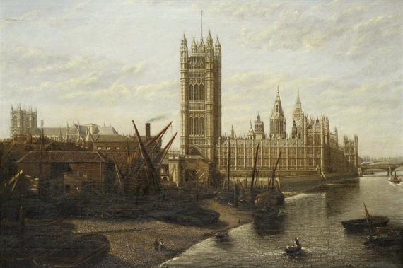 The Houses of Parliament from the Thames. - William Latta