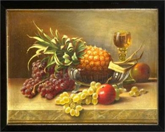 Früchtestillleben mit Weinglas - G. Armass