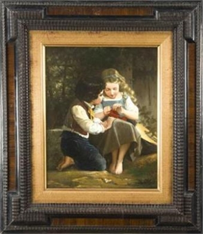 Strickendes Mädchen mit ihrem jungen Verehrer - Günther Clausen