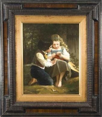 Strickendes Mädchen mit ihrem jungen Verehrer - Günther Clausen