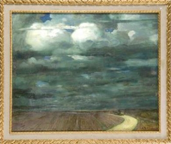 Landschaft mit Pferdewagen auf einem Feldweg - Albert Haueisen