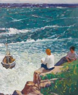 Artwork by Alex McKenna, View from the rocks, Made of oil on board