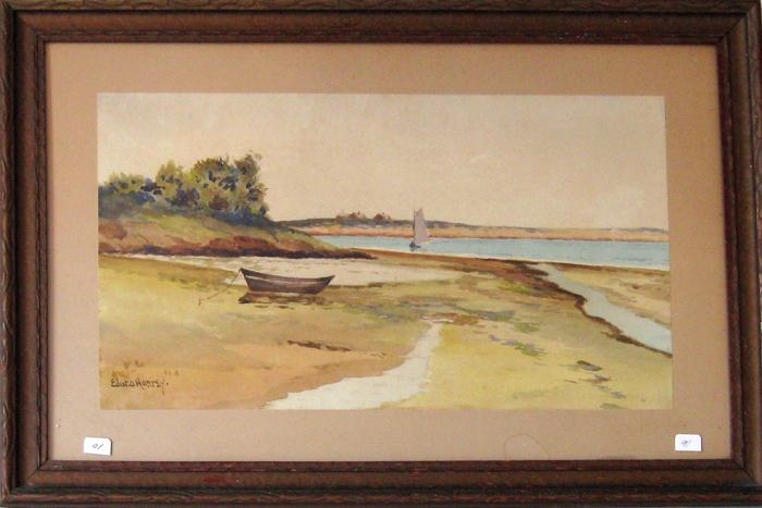 Artwork by Edward A. Harvey, Beach scene, Made of watercolor