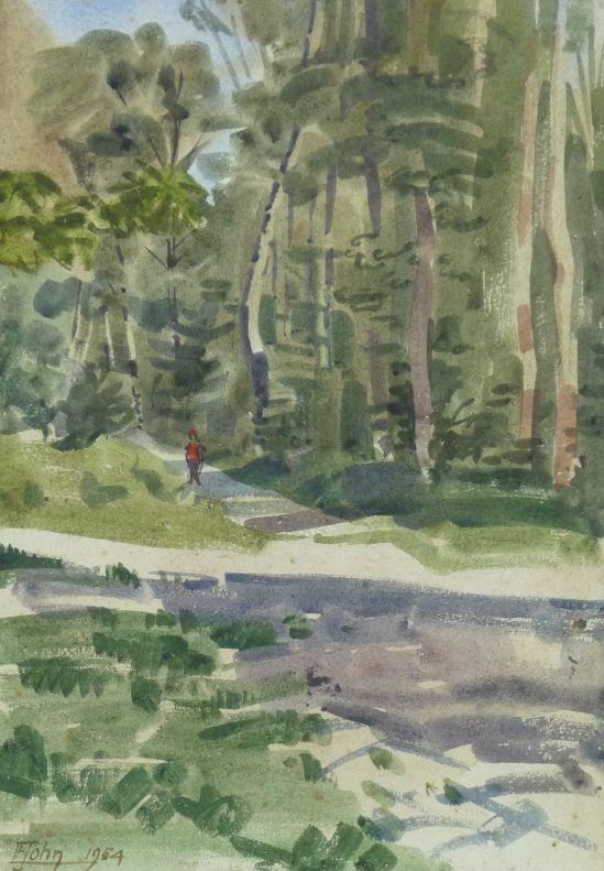 Edwin John | Treescape with red jacketed figure (1954) | MutualArt