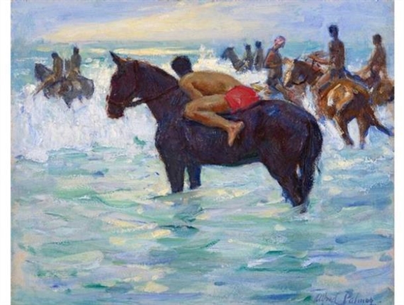 Racehorses on Durban Beach by Alfred Palmer