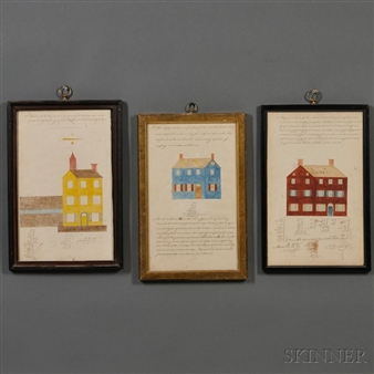 Three Framed Watercolor and Calligraphic Pages of a Young Man's Problem Book - Christian Miller