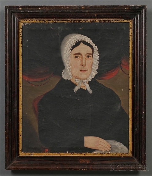 A formal portrait of a person in historical dress, framed and displayed.