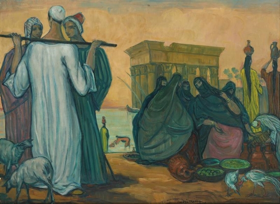 SCÈNE DE MARCHÉ DEVANT LE TEMPLE DE PHILAE by André Maire, 1978