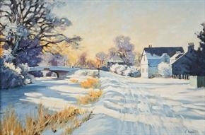 Artwork by John Stoa, FROZEN CANAL, Made of oil on board