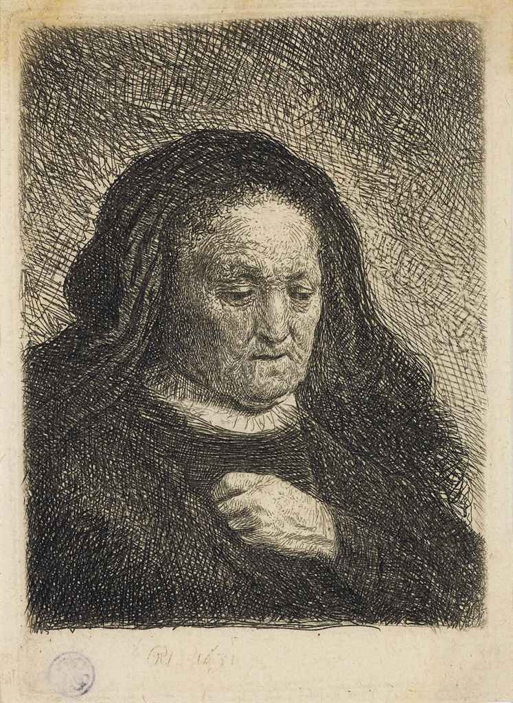 Rembrandt's Mother with her Hand on her Chest: Small Bust (B., Holl. 349; H. 50; New Holl. 87)